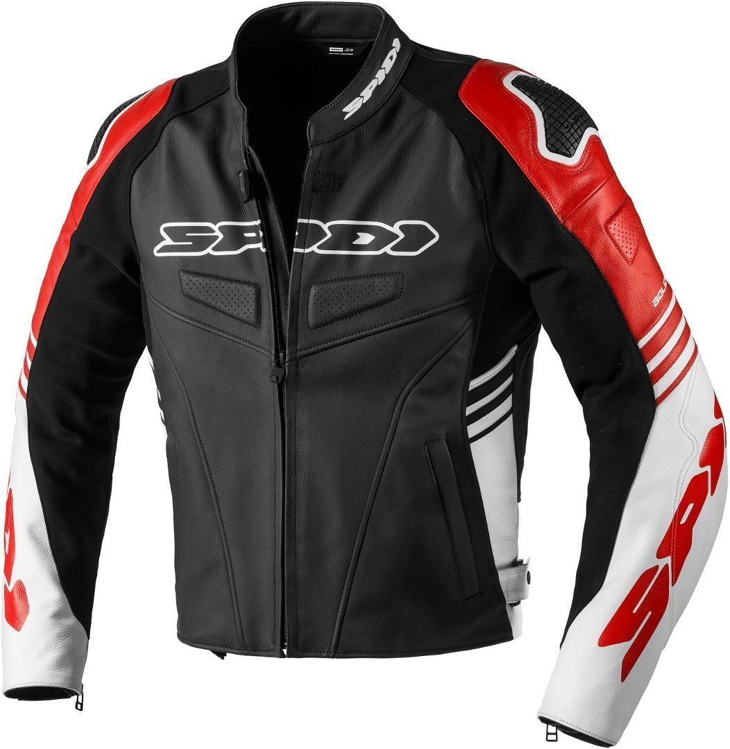 Black/Red Motorradjacke SpiDi Track Motorrad Warrior Lederjacke