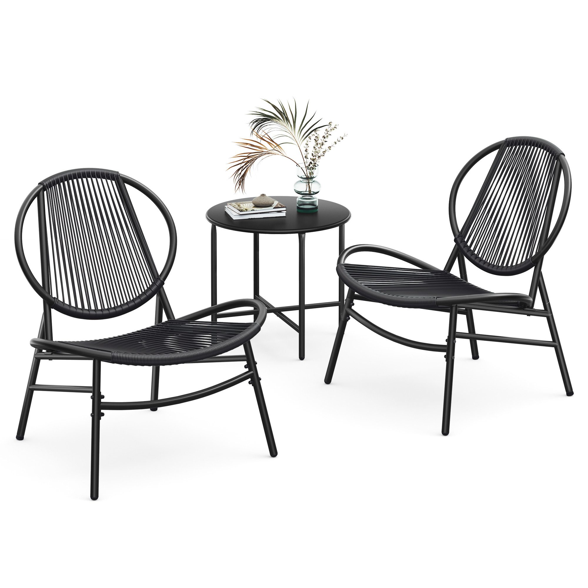 SONGMICS Gartenlounge-Set, (3-tlg., 2 Stühle, 1 Beistelltisch), Gartenmöbel-Set, aus PE-Polyrattan