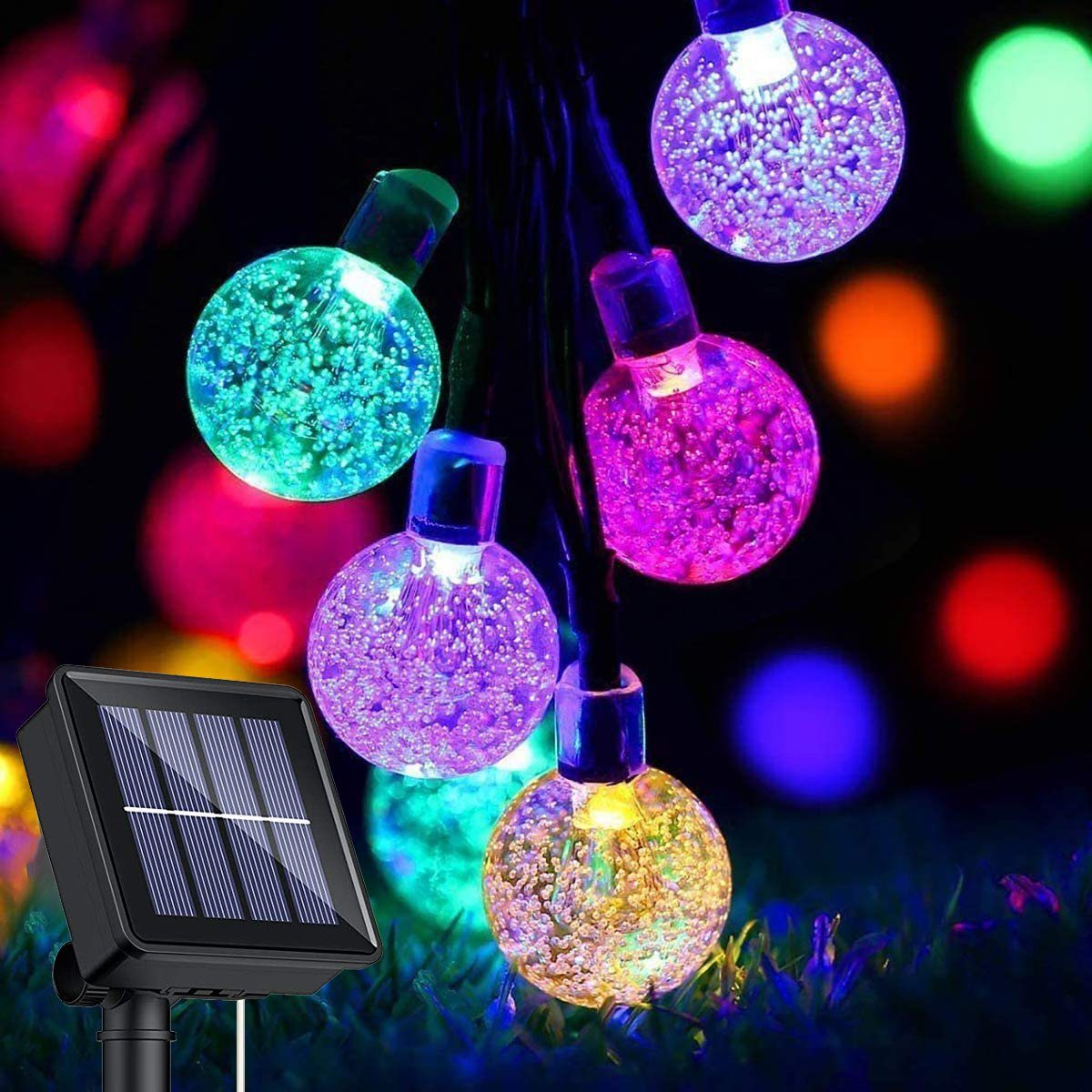 Oneid LED Solarleuchte Solarstring-Leuchten im Freien 50 LED 7M Kristallkugel Lichter, Verfärbung