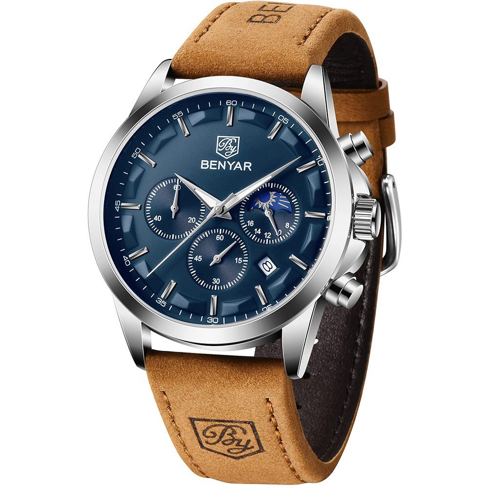 GelldG Uhr Uhr Armbanduhr analog Quarz wasserdicht Business Armbanduhren Blau