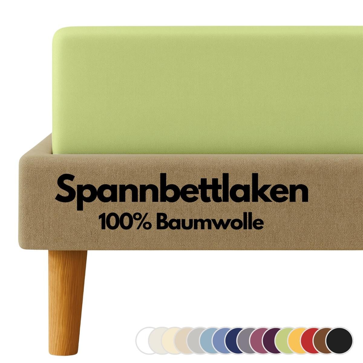 Carpe Sonno Spannbettlaken Jersey 100% Baumwolle viele Größen OEKO-TEX 100 Gummizug Spannbetttuch, Jersey, Gummizug: rundum, (1 Stück), Spannbettlaken 90 x 200 - 100 x 200 bis 22cm Höhe, Grün