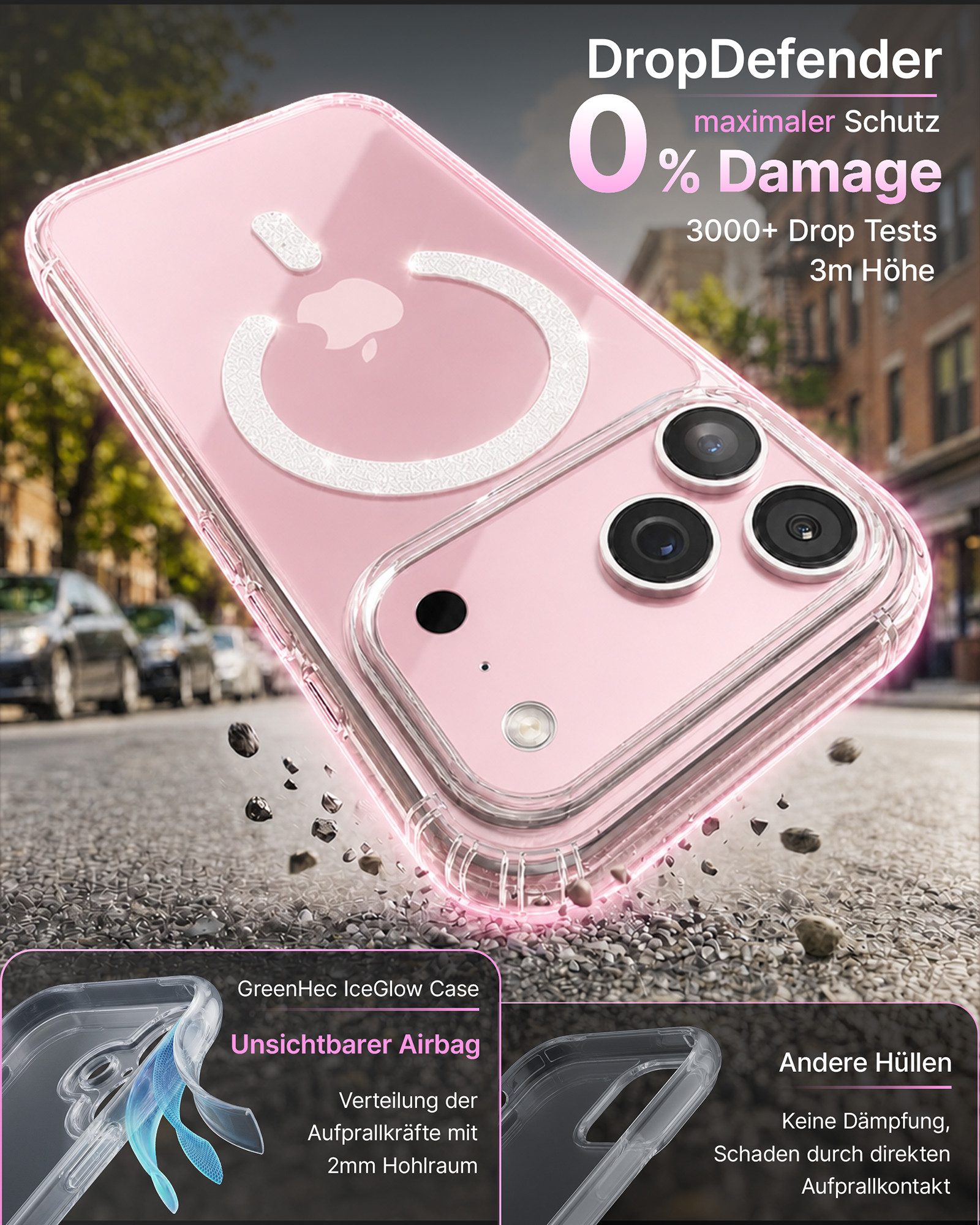 GreenHec Handyhülle Hülle iPhone 18 17 16 15 14 13 Pro Max Plus Glitzer Case Transparent 7 Zoll, Glänzend Magnetring, Transparent Hülle iPhone, GreenHec Clear C – Bild 3 von 5