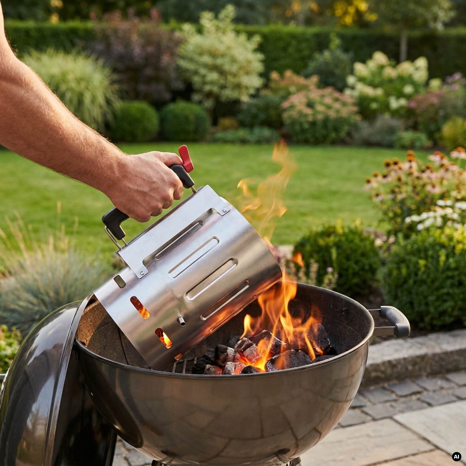 EUROHOME Anzündkamin Sicherheitsanzündkamin mit Falltür (1-tlg., Grillkohle Anzünder Ø16,5 cm, Höhe 29 cm), Anzündkamin mit Sicherheitsgriff – Bild 4 von 4