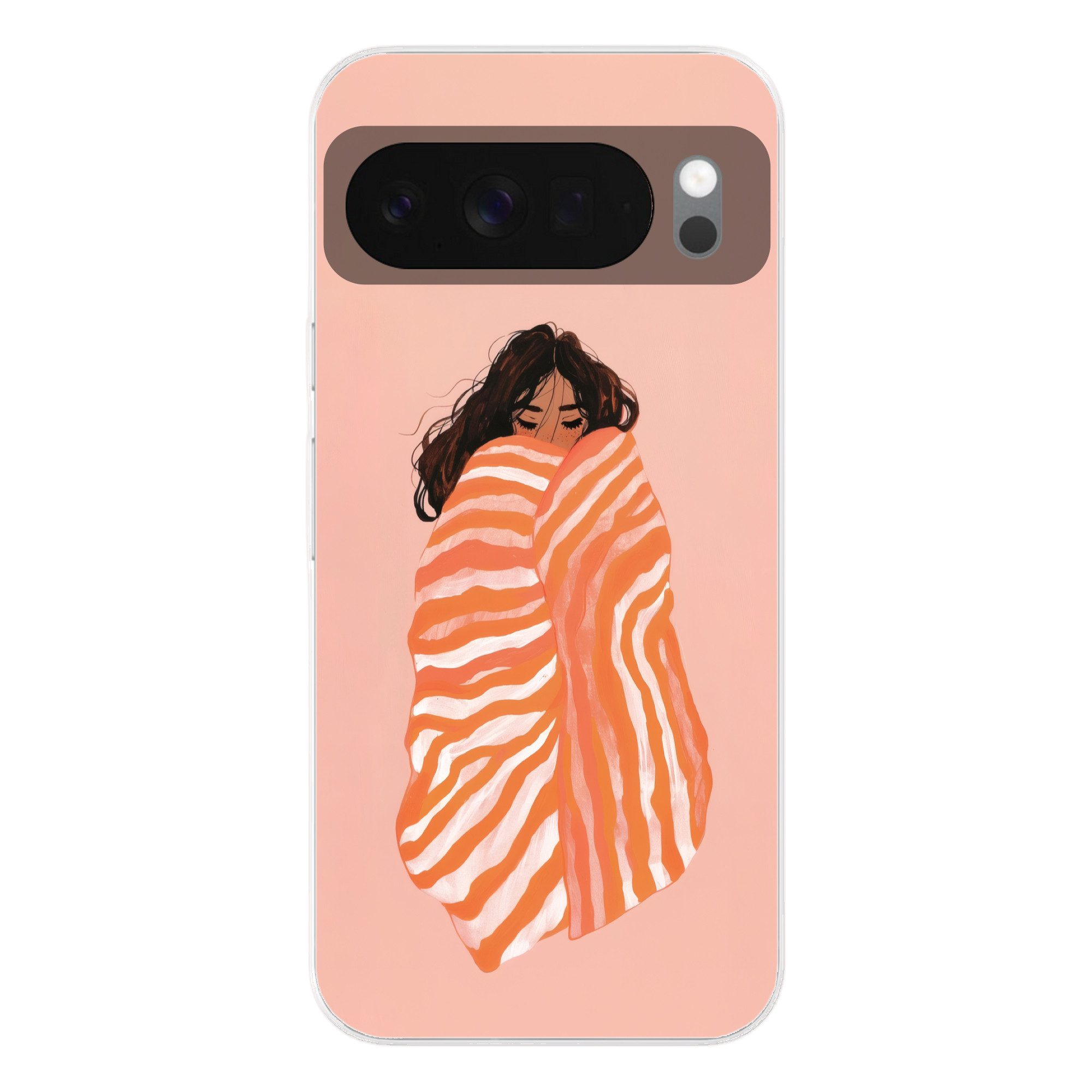 MuchoWow Handyhülle für Google Pixel 10 Mädchen - Decke - Gestreift - Orange, Phone Case, Silikon, Schutzhülle Dünn