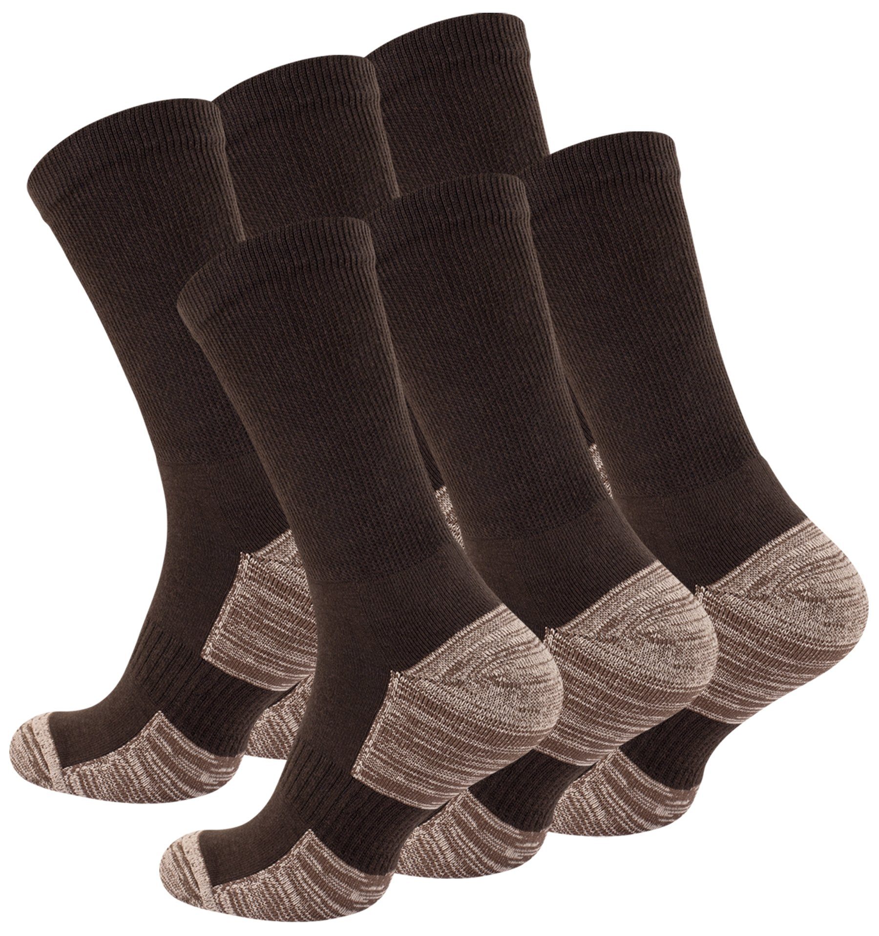 Stark Soul® Funktionssocken Multifunktionssocken, Outdoor.-& Trekkingsocken, Unisex mit Spezialpolsterung, 6 Paar Braun