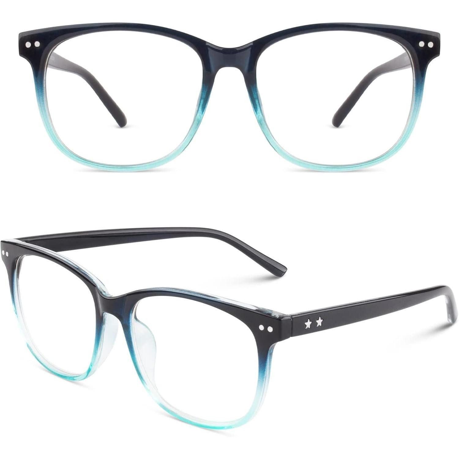 LuxusKollektion Brillengestell Nerdbrille Damen Herren Pantobrille Klarglas 80er Blau