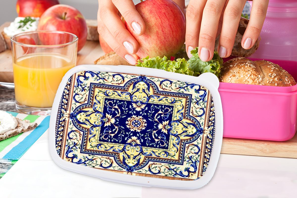 rosa - Kunststoff, Brotbox für Muster Kinder, Mädchen, Brotdose Perserteppich (2-tlg), Blau, Kunststoff MuchoWow - - Lunchbox Erwachsene, Snackbox, Teppich