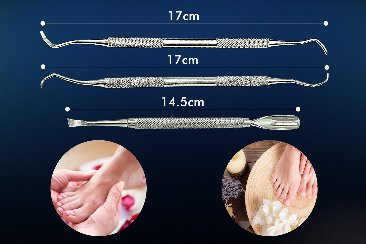 SMI Nagelhautschieber 3 Stück Nagelhautschieber Nagelheber für Fingernägel und Zehennägel, Nagelpflegeset, 3-tlg., 3-teiliges Nagelpflegeset