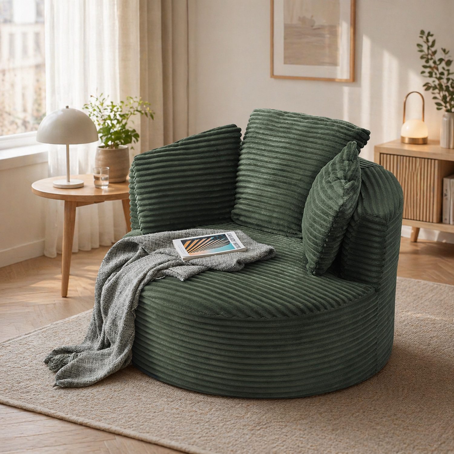 ANYSUN Relaxsessel Lesesessel,Armsessel,Tonnensessel,Loungesessel,Sitzsack (Übergroßer runder Cord-Sofastuhl, moderner Chaiselongue-Stuhl), für Wohnzimmer, Büro, Wohnung,kein Zusammenbau erforderlich