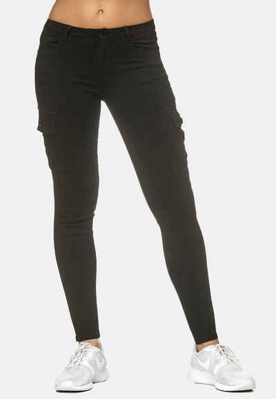 Nina Carter Stoffhose Denim Cargo Stretch Jeans Hose Röhrenjeans (1-tlg) 2222 in Schwarz