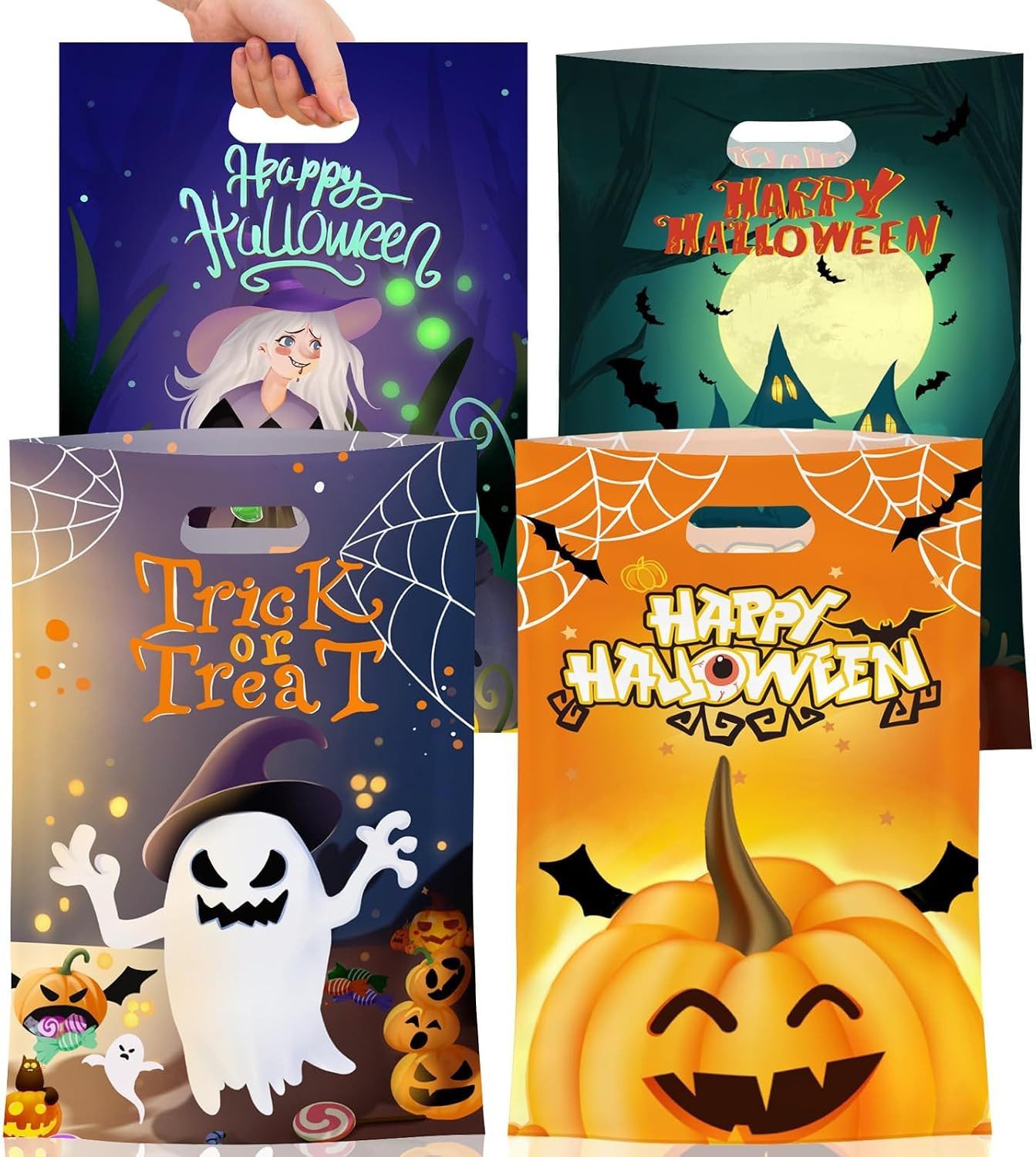 Sorvyzxn Geschenkpapier 50 Stück Halloween-Partytüten mit Griffen Tüten Süßes Goodie Bags, (50St)