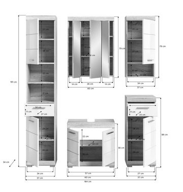 xonox.home Badezimmer-Set Lambada, (Sonoma Eiche und weiß, 5-teilig, ca. 164 x 191 cm), Hochglanz