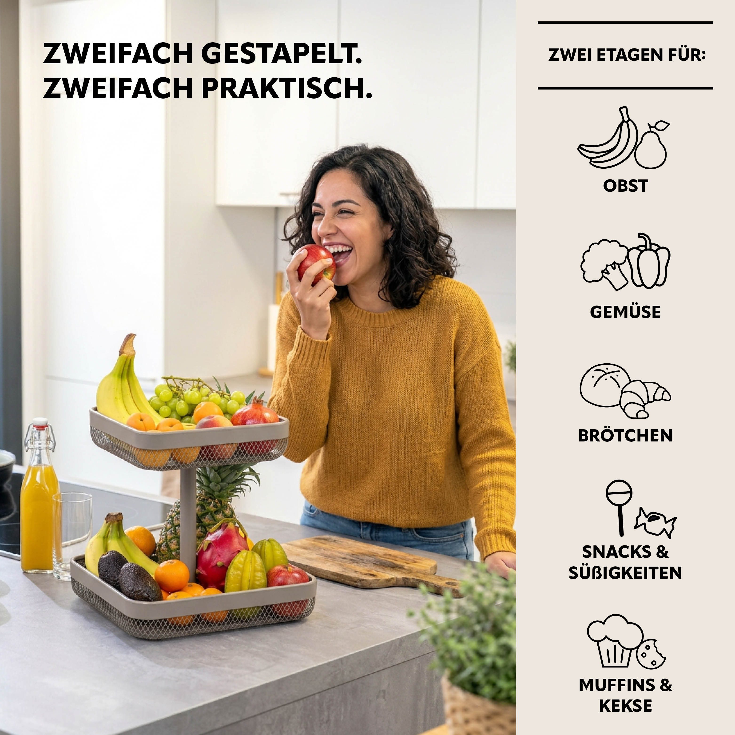 eluno Obstschale eckig 2-stöckig, 25 cm und 30 cm, Metall
