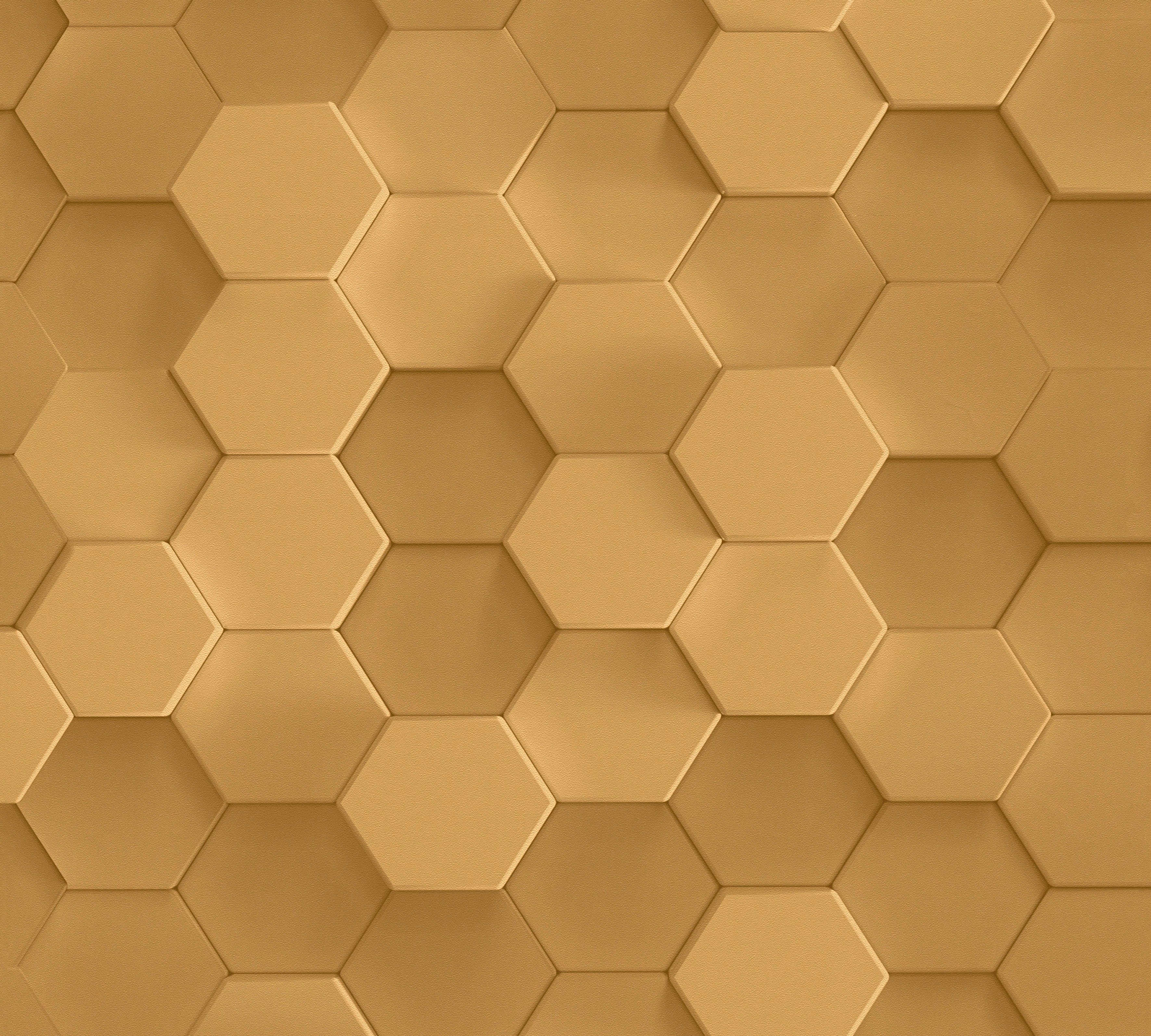 3D Hexagon, St) A.S. Wabenmuster Création PintWalls Vliestapete matt, goldfarben glatt, (1