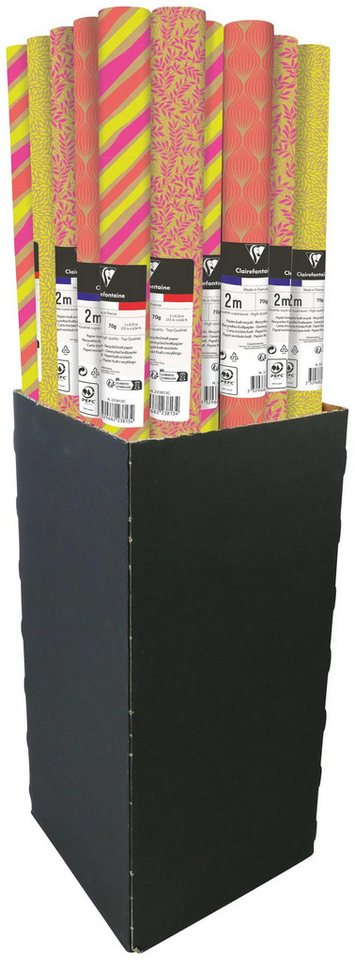 Thumbnail - CLAIREFONTAINE Geschenkpapier 30x Kraftpapier Natur 2x0,70m mit 30 Rollen Neon Sort. 223813C, Geschenkpapiere und Verpac...