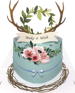 LA CUTE Geburtstagskarte 3D Happy Birthday Pop-up Grußkarte - Feierliche Geburtstagsgratulation, 3D-Pop-Up-Geburtstagskarte mit süßem Kuchen und floralem Design