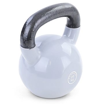 RAMROXX Kettlebell 20 kg Profi Vinyl Kettlebell Kugelhantel Schwunghantel Gusseisen Grau Schwarz, Bodenschonend durch Vinyl-Ummantelung