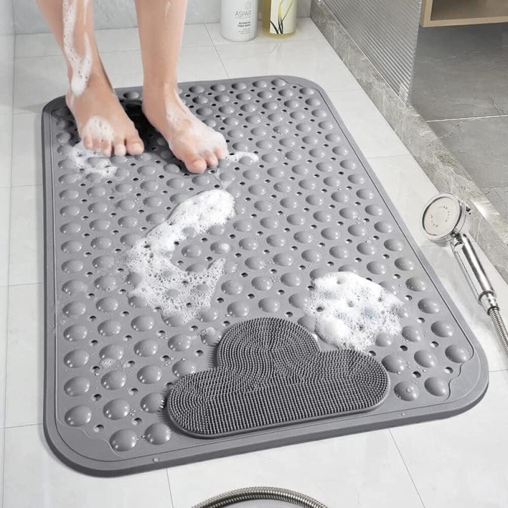 FELIXLEO Duscheinlage Duschmatte rutschfest 90x60 cm mit Saugnäpfen Komfort Massage Grau., 1-tlg.