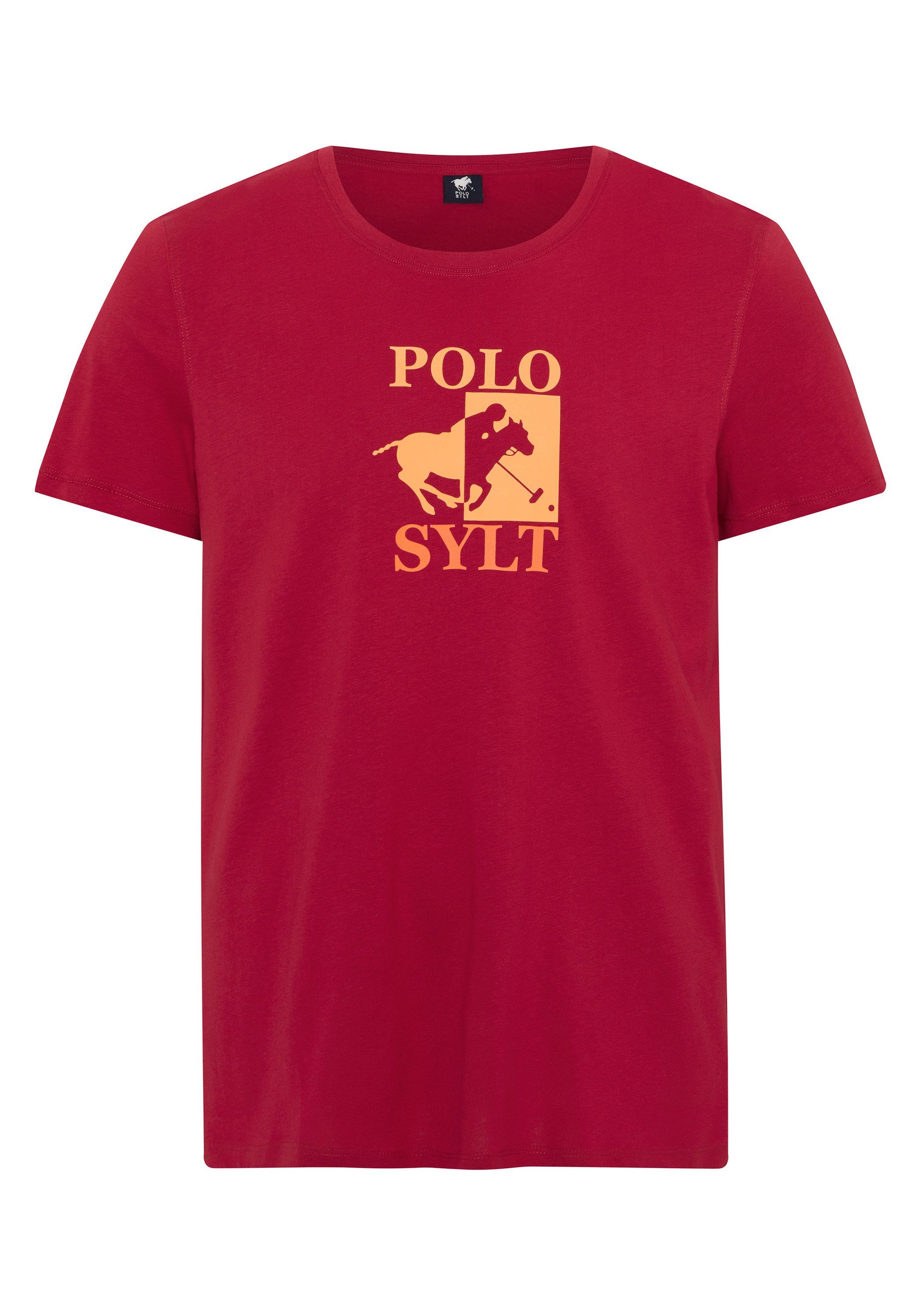 Polo Sylt Print-Shirt mit großem Logoprint 19-1557 Chili Pepper