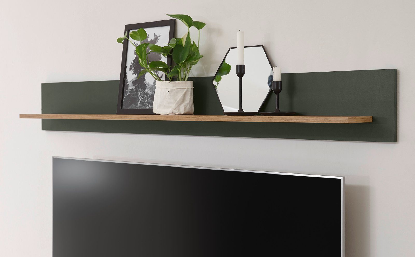 Furn.Design Wandboard Norwich, Wandregal in dunklem grün und Wotan Eiche, Breite 150 cm