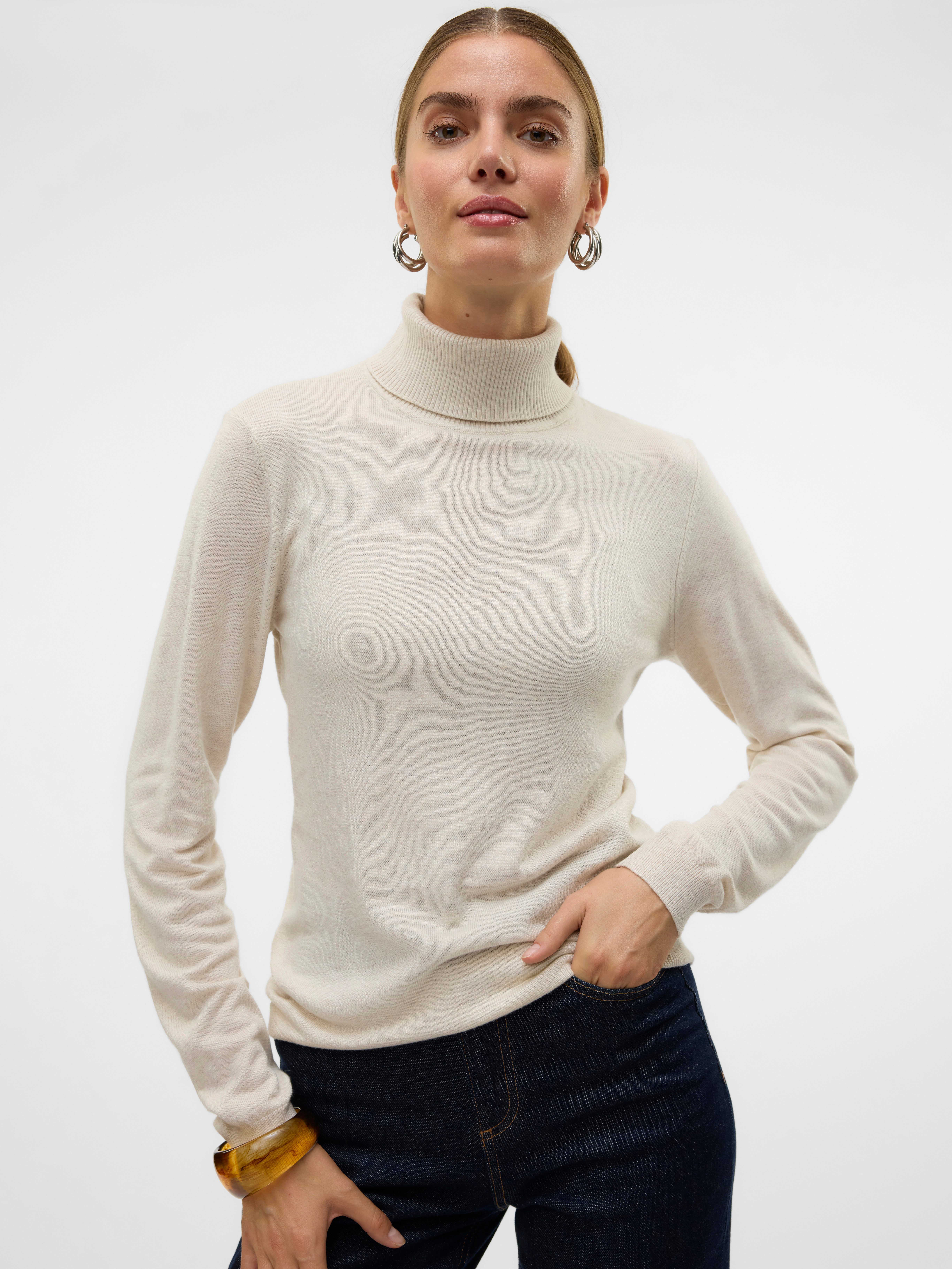 Vero Moda Strickpullover VMIRIS LS ROLLNECK PULLOVER GA NOOS Materialmix mit Wolle, slim fit