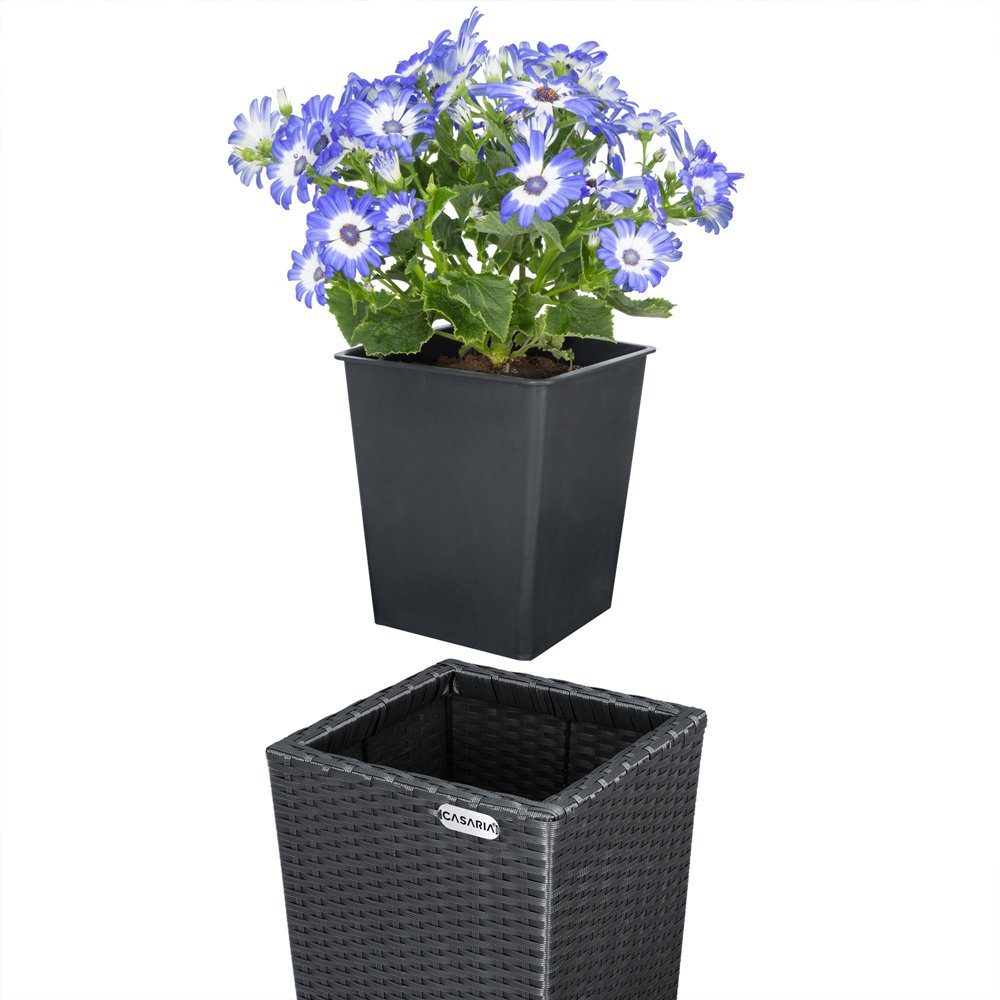 Casaria Pflanzkübel, Casaria Blumentopf 3er Set Polyrattangeflecht Übertopf Wasserabfluss