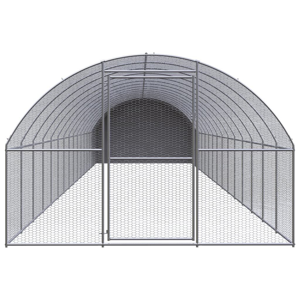 furnicato Hühnerstall 3 x 16 x 2 m in Silber und Silbergrau, Wetterfestes Geflügelgehege mit wasserabweisendem Dach für den Garten