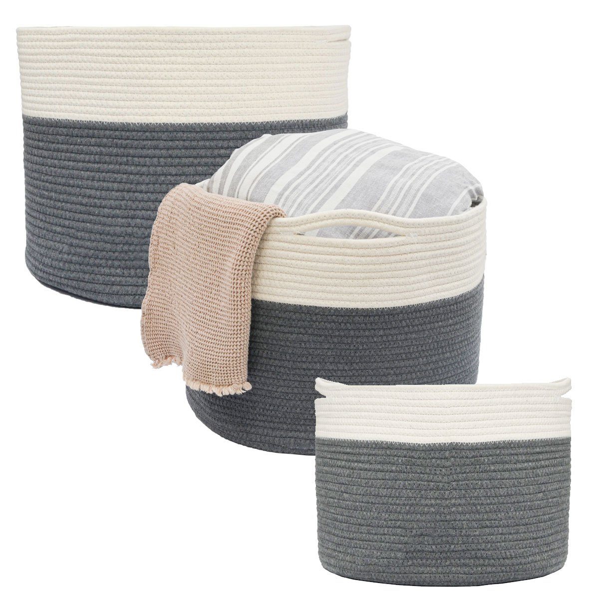 DuneDesign Aufbewahrungskorb 3er Set Baumwollkorb - Seilkorb Rund - Kinderzimmer Spielzeugkorb, Weicher Wäschekorb - Babyzimmer Windelkorb - Formstabiler Deko-Korb. € 54,99