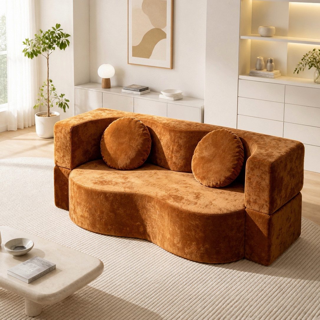 xinyuemaic 2-Sitzer Faltbares Wellen-Bodensofa, 2-in-1, Schaumstoff, 1 Teile, platzsparend für Wohnzimmer & Schlafzimmer