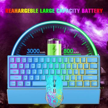 LexonElec Regenbogen-LED Tastatur- und Maus-Set, Kabellos, wiederaufladbare Ergonomie mit Mauspads+Medienschlüssel