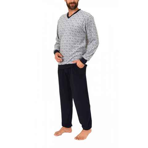 Normann Pyjama Herren Frottee Schlafanzug lang mit Bündchen - auch in Übergrößen