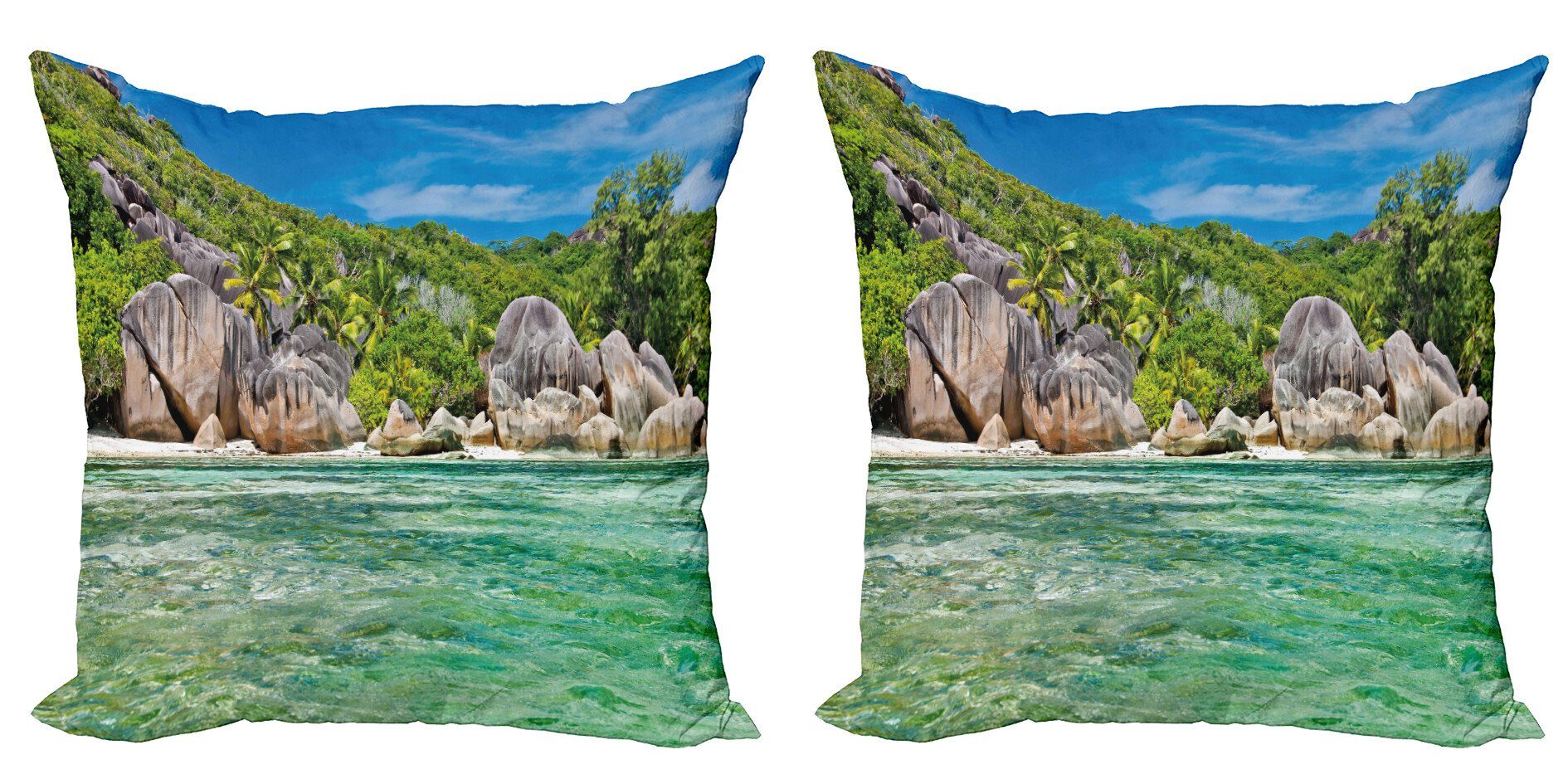 Kissenbezüge Modern Accent Doppelseitiger Digitaldruck, Abakuhaus (2 Stück), Tropisch Landschaft der Insel Baum