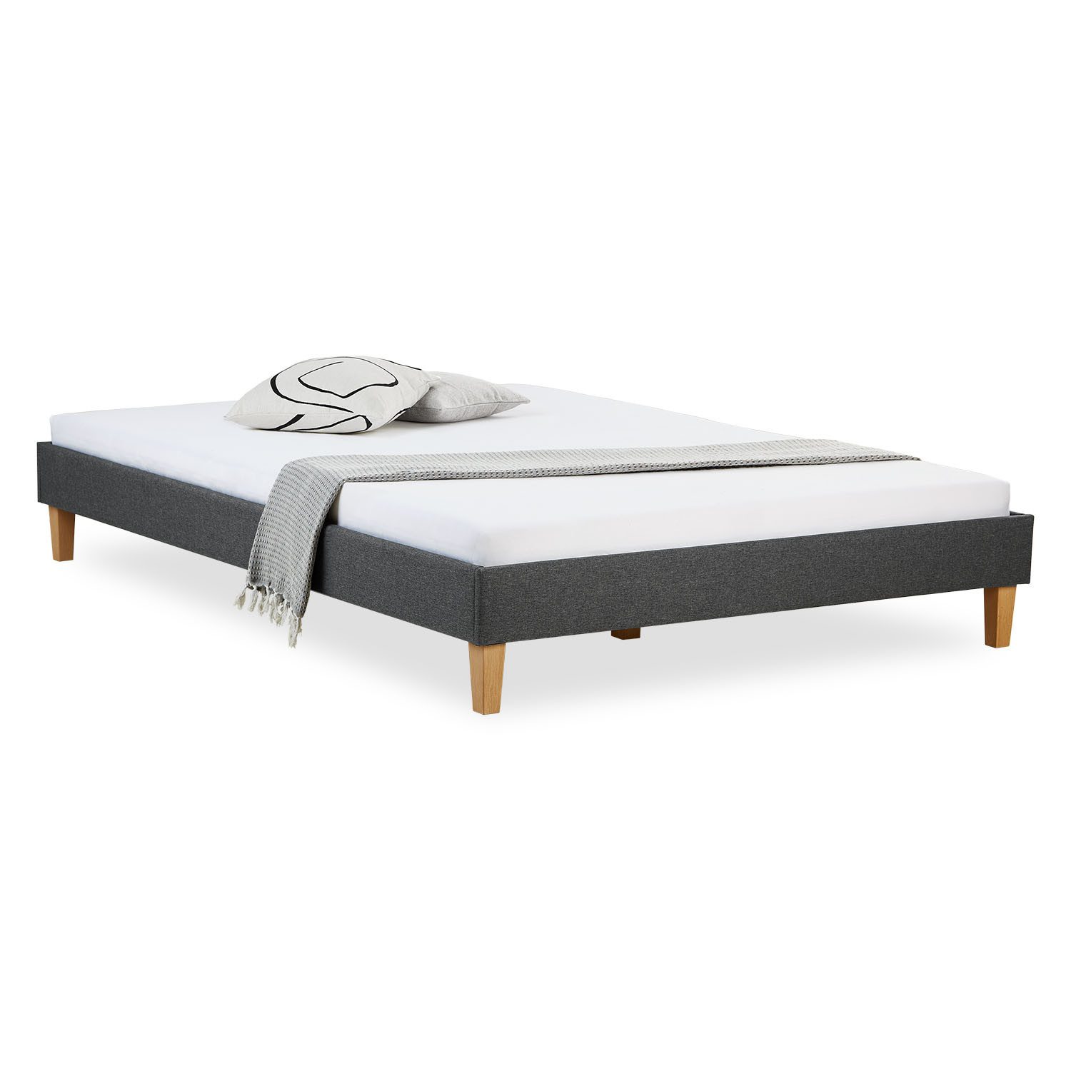 Homestyle4u Polsterbett 90/120/140/160/180 x 200 cm Grau Bettgestell ohne K günstig online kaufen