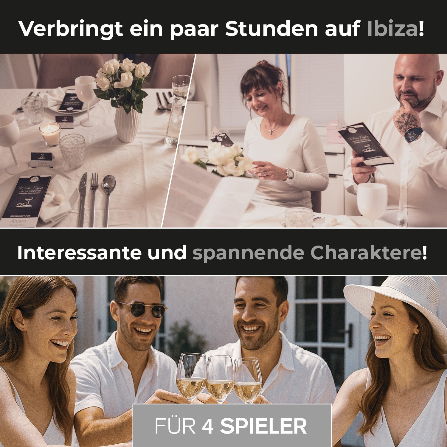 mitmach-krimi Spiel Krimi-Dinner, Pure White – Die Yacht der Geheimnisse - Krimi-Dinner für 4 Personen