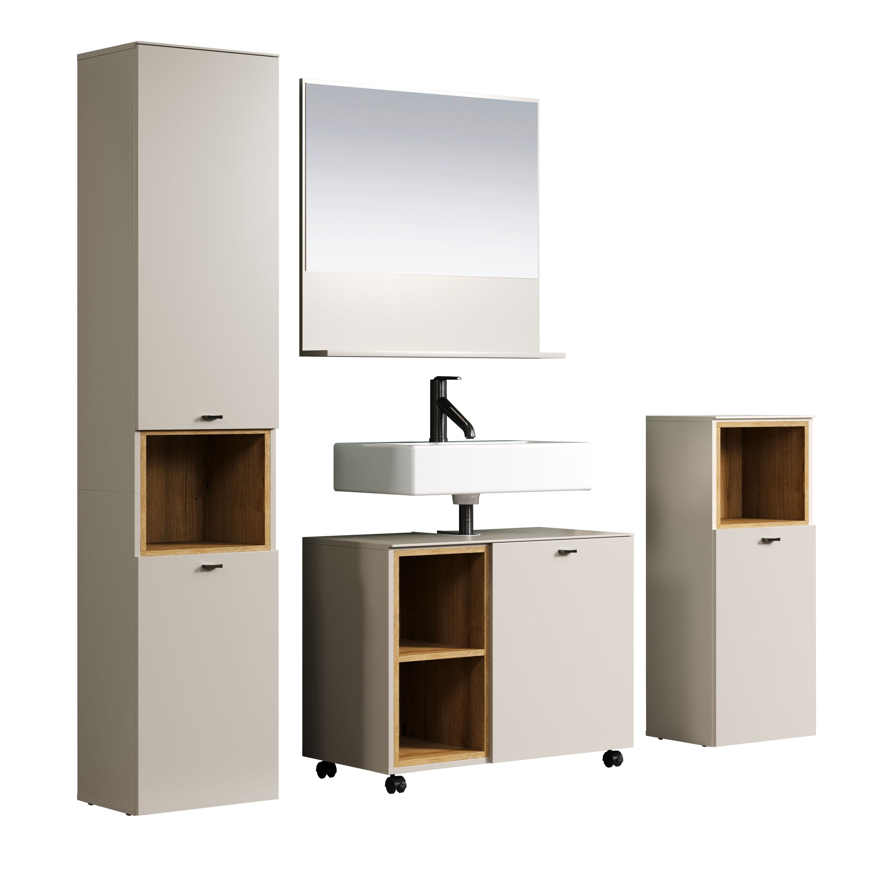 trendteam Badmöbel-Set, 4-tlg. Badmöbel-Set in Kaschmir & Evoke Oak Dekor 180x186x42 cm