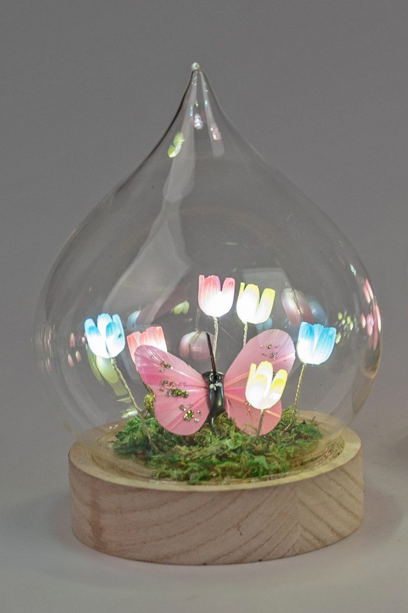 formano LED Dekolicht Tropfen Blumen bunt Schmetterling pink 14cm 17cm, LED fest integriert