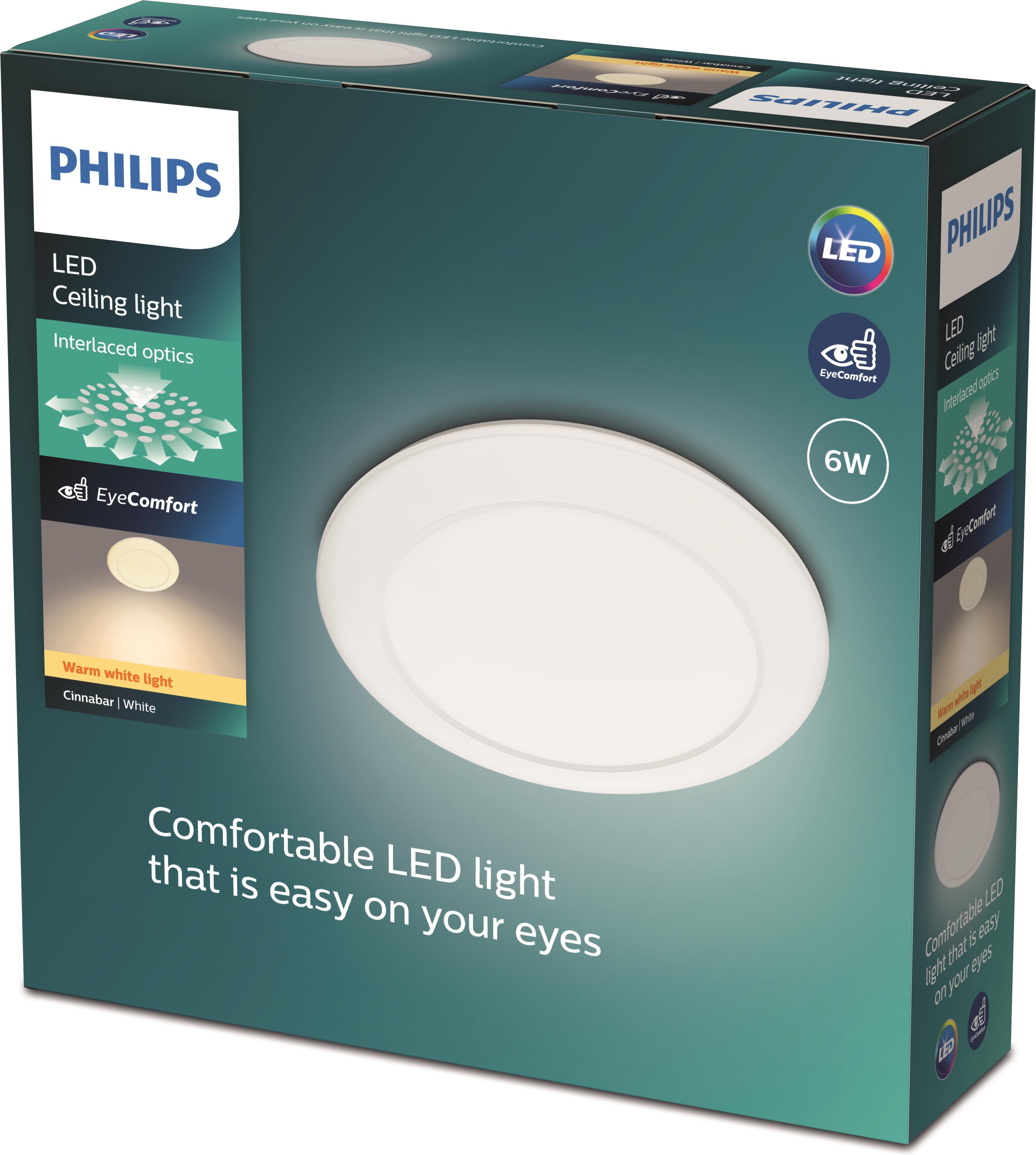 Philips LED Deckenleuchte myLiving Cinnabar 2700K, 600lm, Weiß, LED fest integriert, Warmweiß