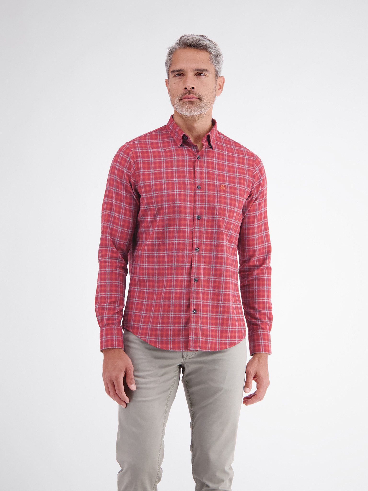 LERROS Karohemd langarm, mit Button-Down-Kragen
