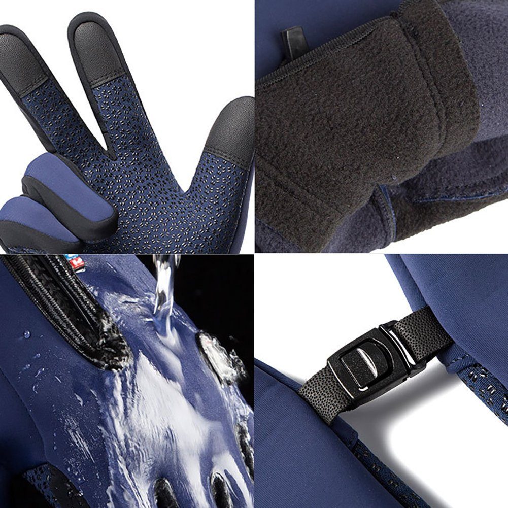 Grau (set) Touchscreen, Gloves Elastisch für Anti-Verlust Rutaqian Warmhalten, Sport mit Herren Damen,Touchscreen,Wasserdicht Fahrradhandschuhe Reißverschluss,