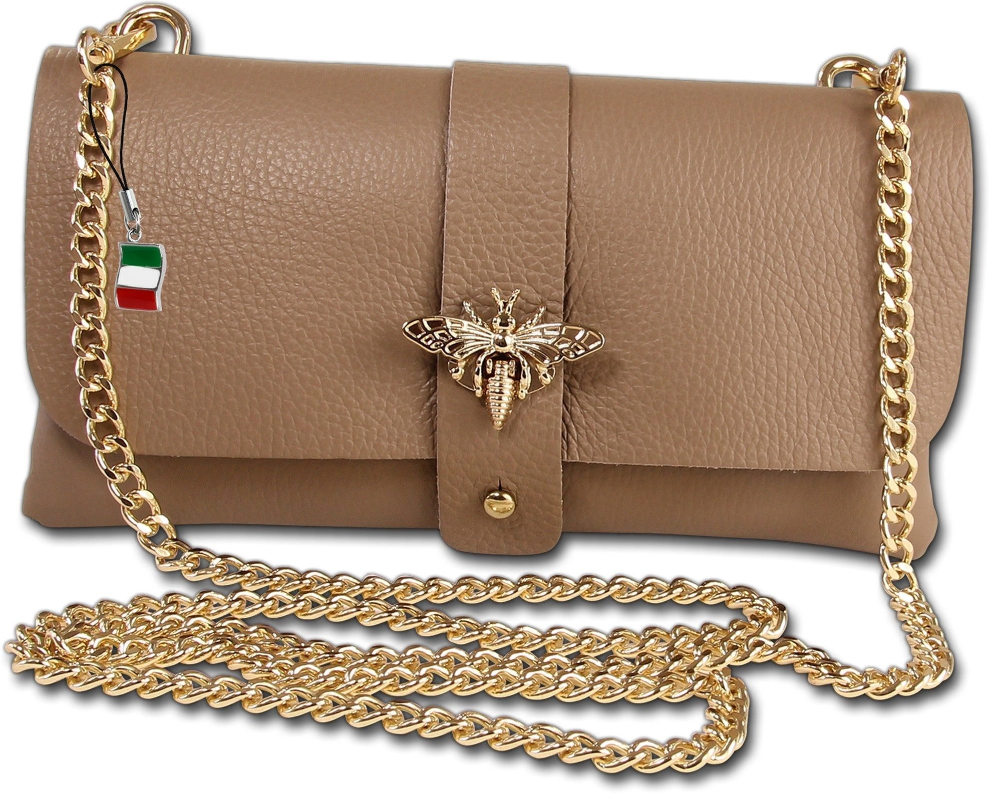 FLORENCE Clutch Florence Damen Schultertasche Clutch (Clutch, Clutch), Damen Tasche Echtes Leder taupe, beige klein 23x12x3cm