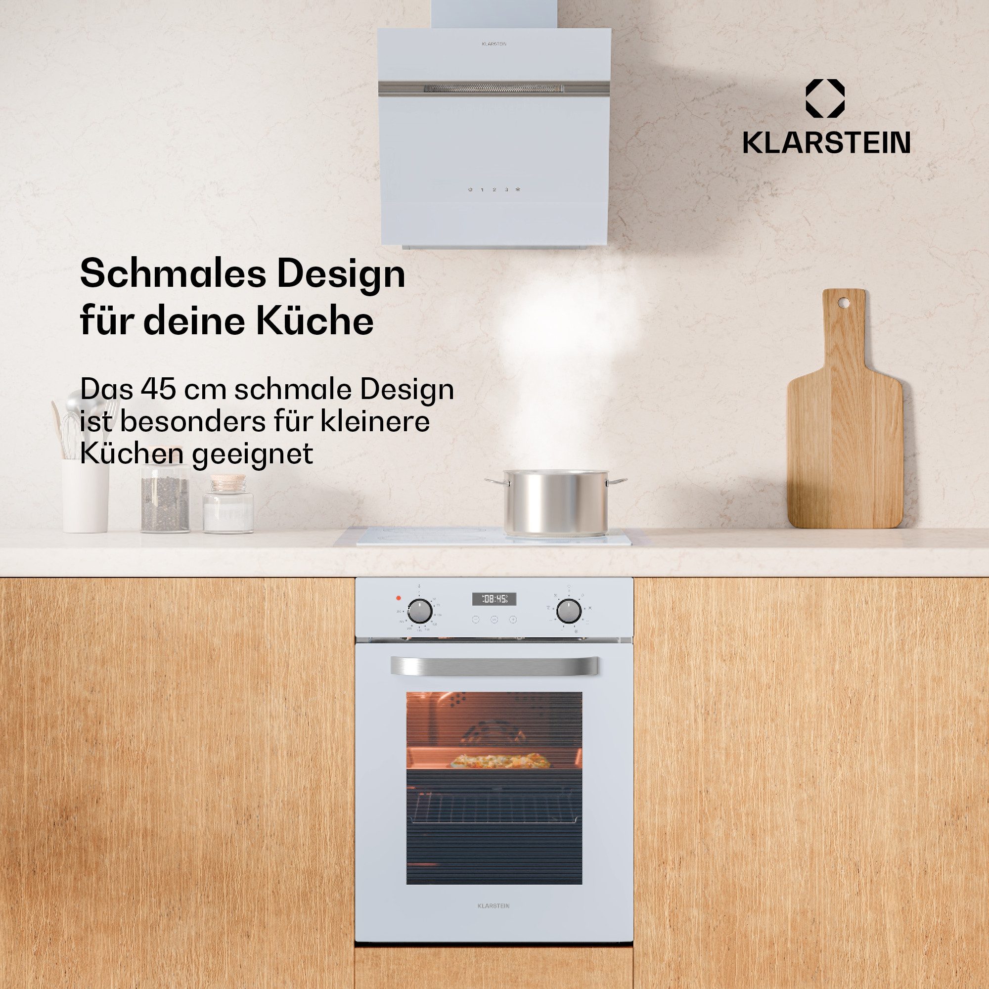 Klarstein Backofen SmartSlim, mit Verchromte Auszüge, kein, Elektrische Slim Einbaubackofen 9 Funktionen Timer 2000 W