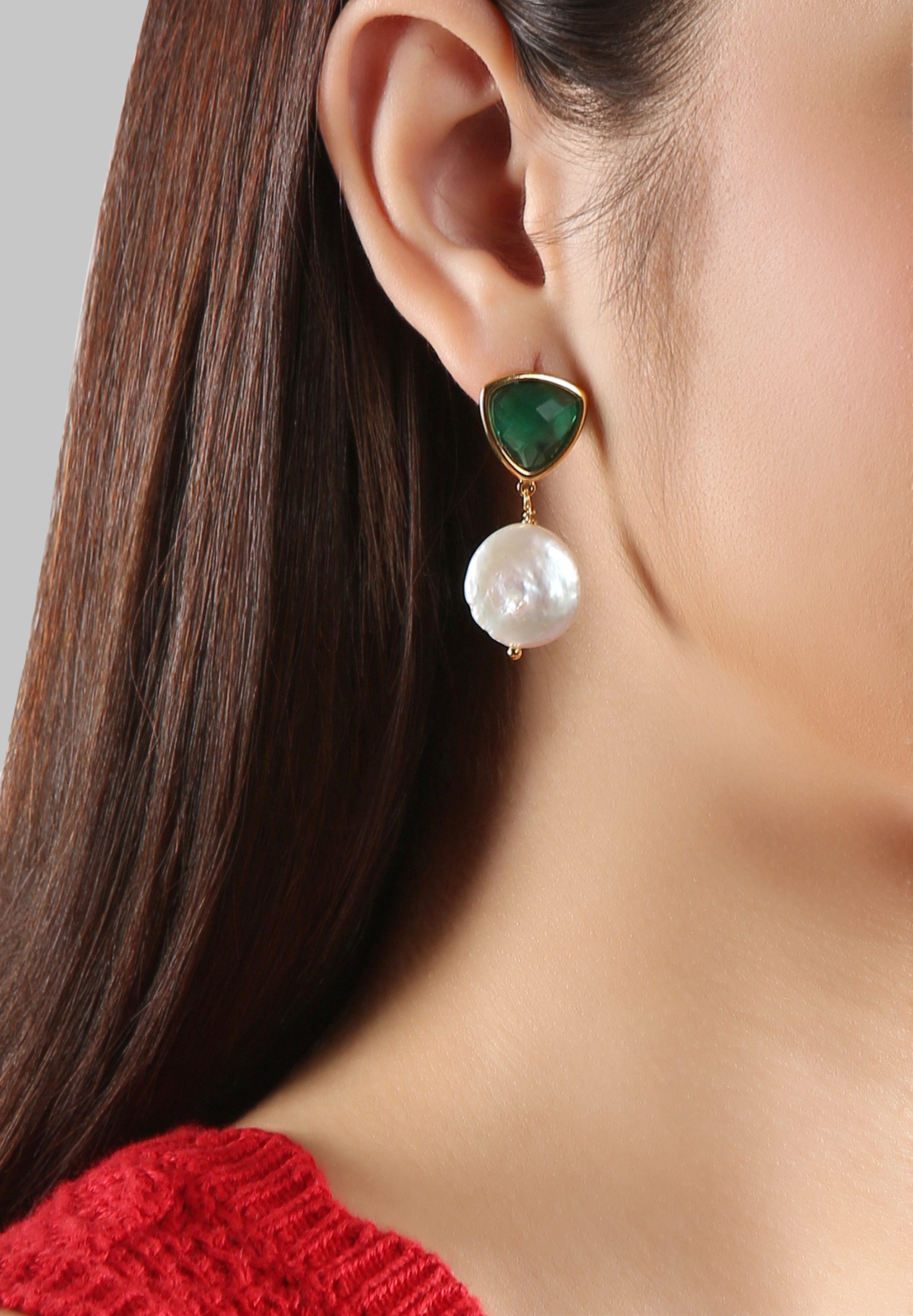 MISH Paar Ohrhänger Sophia, Weiße Keshi-Perle, grüner Stein günstig online kaufen