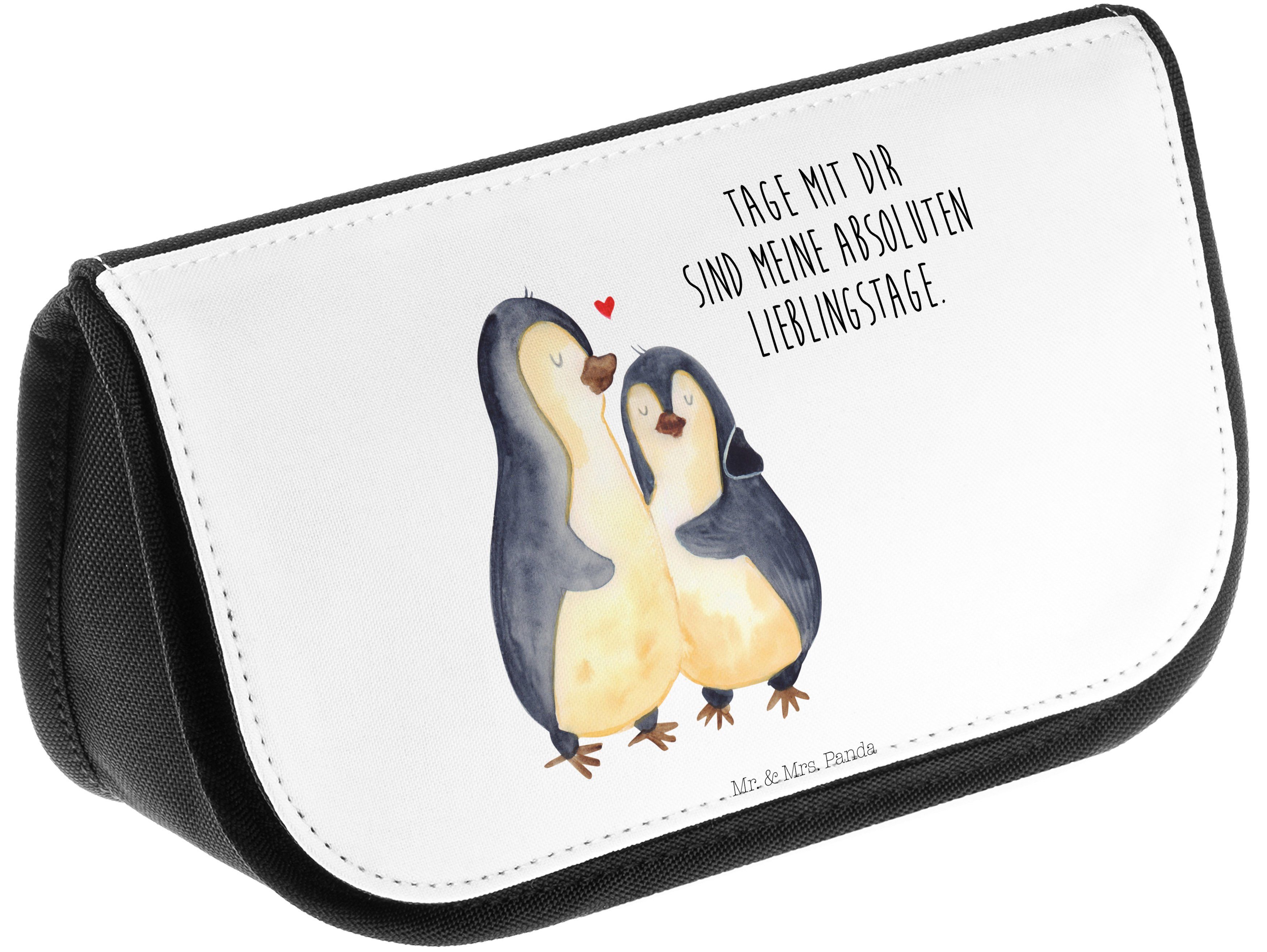 Mr. & Mrs. Panda Kosmetiktasche Geschenk, umarmend Lie - Make-Up Kulturbeutel, Tasche, - Pinguin (1-tlg) Weiß
