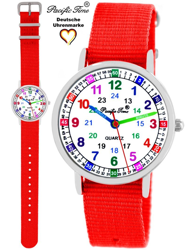Pacific Time Quarzuhr Kinder Armbanduhr Match Mix Lernuhr und Gratis Versand Wechselarmband, rot Design 