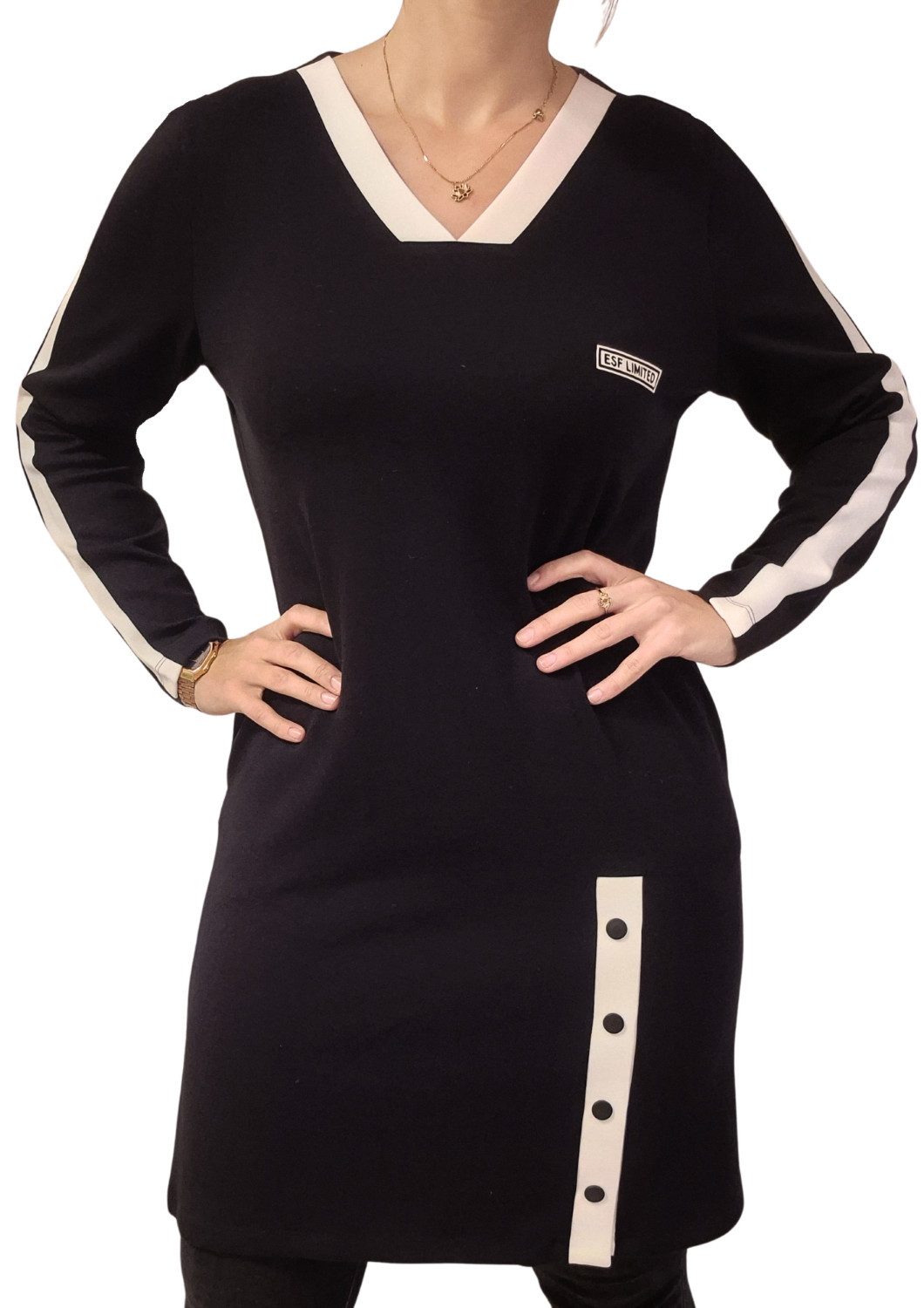 Estefania for woman Scubakleid 193-5200, mit Druckknöpfen und V-Ausschnitt Druckknöpfe am Saum