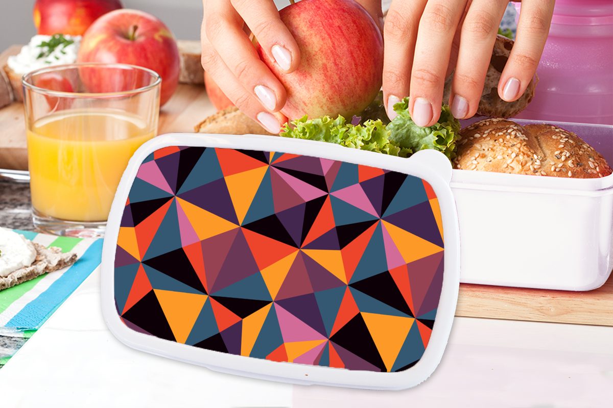 MuchoWow Lunchbox Geometrie - weiß Muster, und für Dreieck Brotdose, und 3D Erwachsene, Kinder - Kunststoff, für Brotbox Mädchen - (2-tlg), Jungs