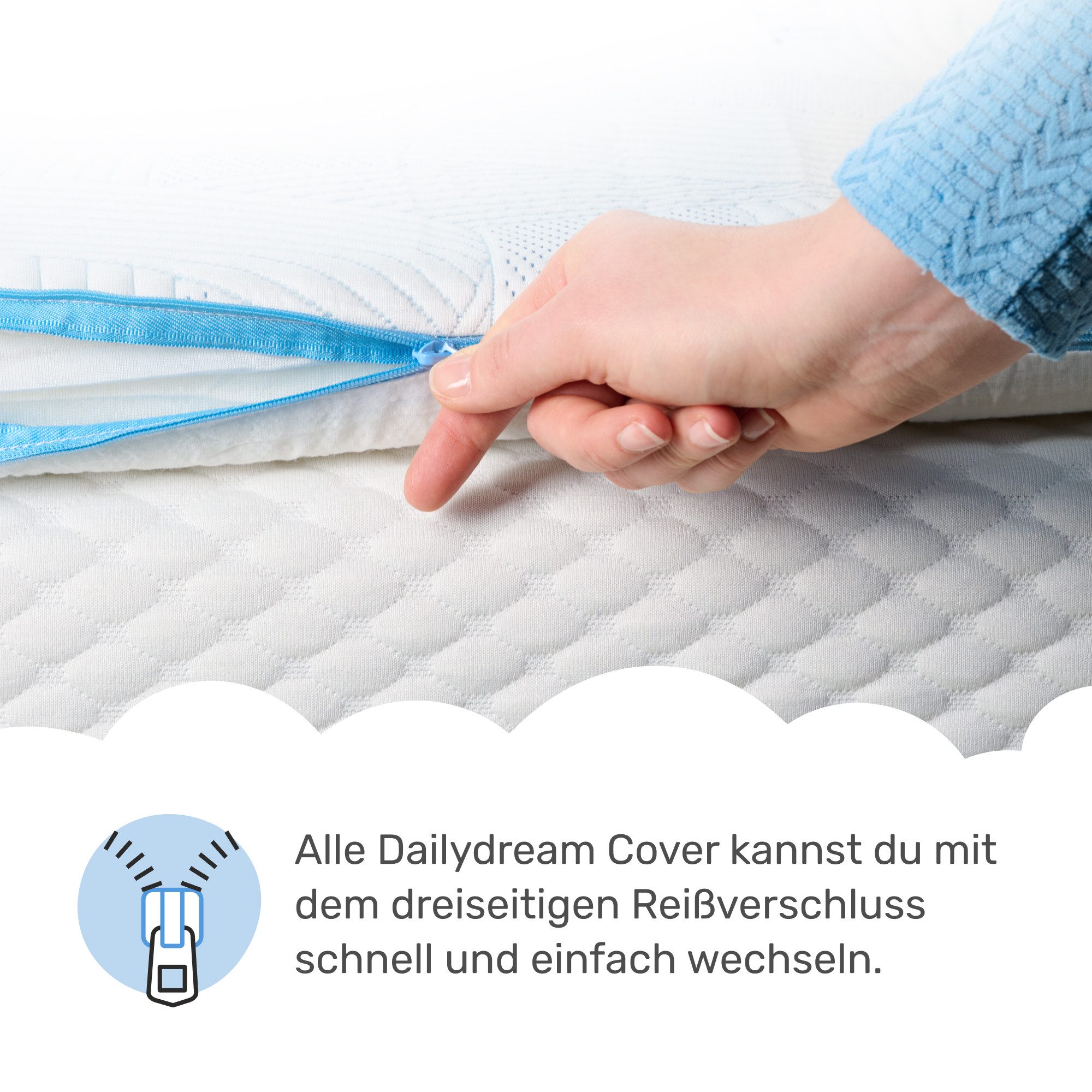 Dailydream, Topper Ersatzbezug Matratzentopper Pure, 3-seitiger Reisverschluss, allergiker geeignet, waschbar