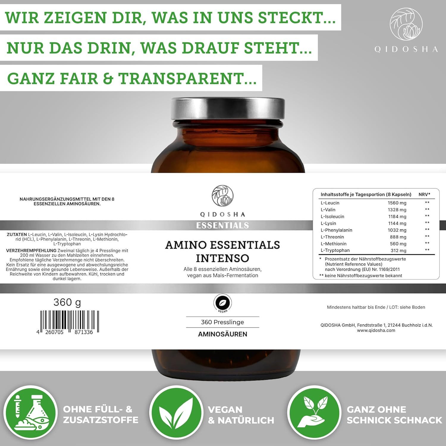 QIDOSHA Master Aminosäuren Komplex INTENSO Presslinge, 360 St., 360 g, Aminosäuren-Komplex