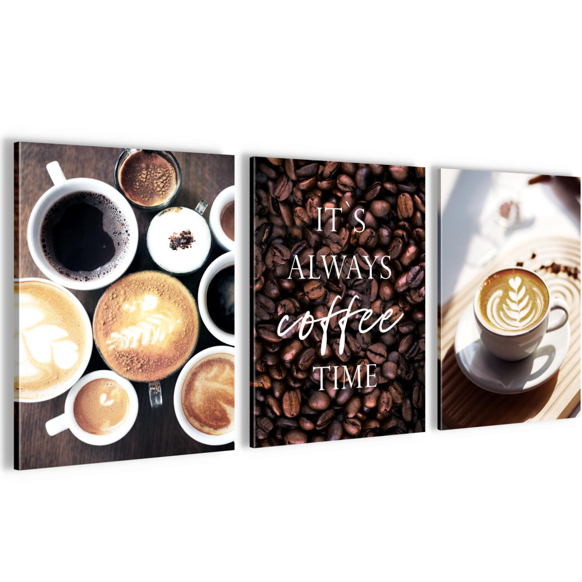 Novart Wandbild Küche AUFHÄNGFERTIG Küche Deko 3 Moderne Bilder Kaffee N037835a, 30 x 40 cm - 3 Bilder