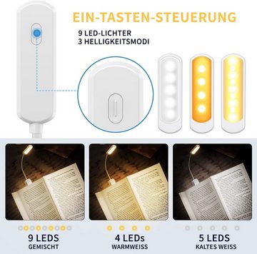 JOEAIS LED Leselampe Buch Klemme Buchlampe Leselicht Reading Light Lamp USB C, LED Leselampe Bett mit 3 Farbtemperatur für Arbeiten Zuhause, E-Reader
